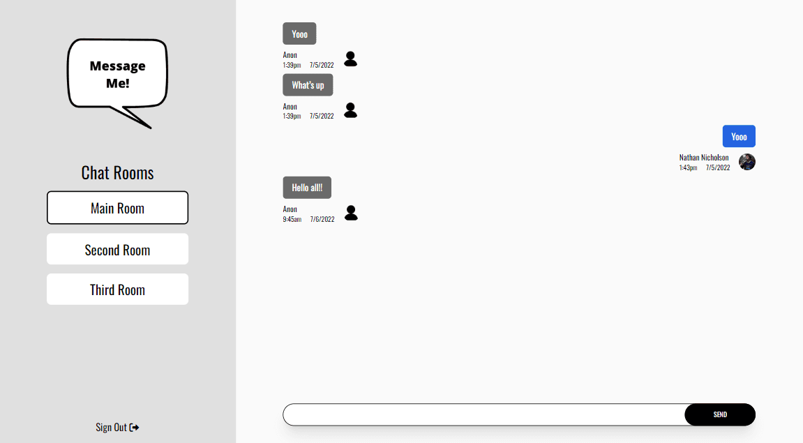 message me chat room page for desktop