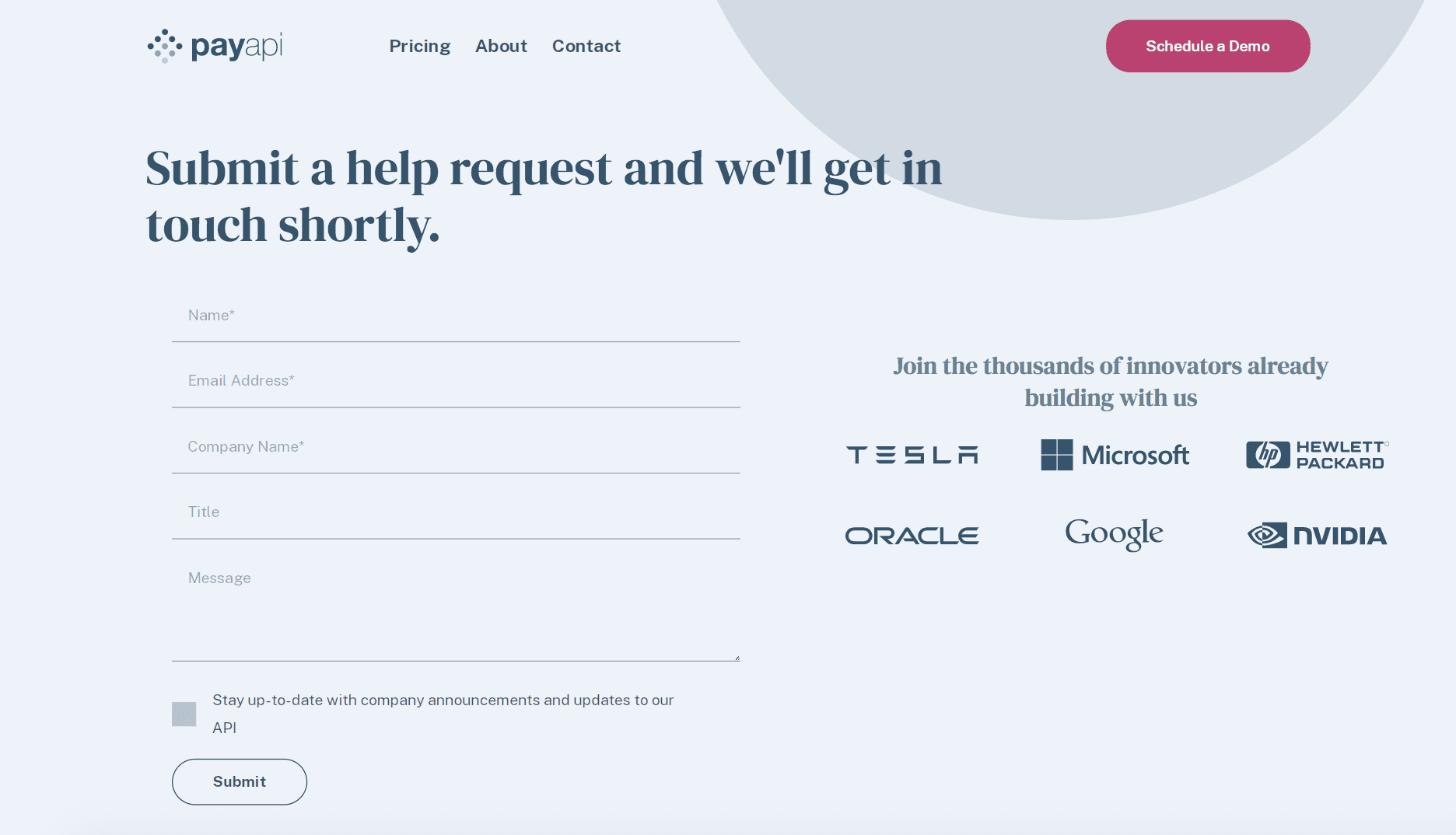 pay api form page for desktop