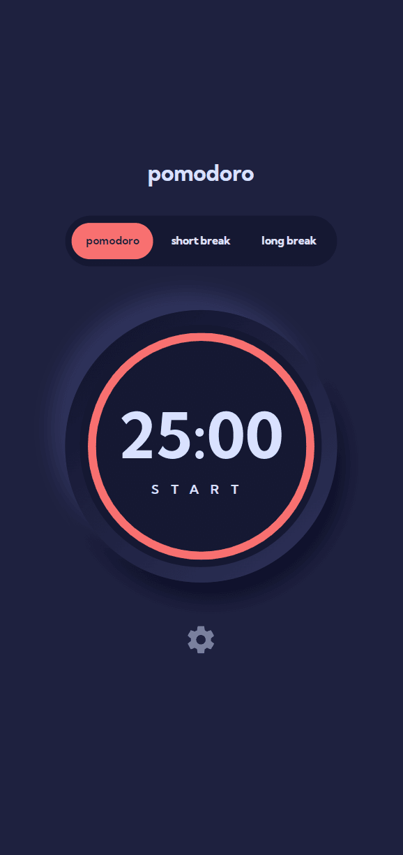 pomodoro main page for mobile