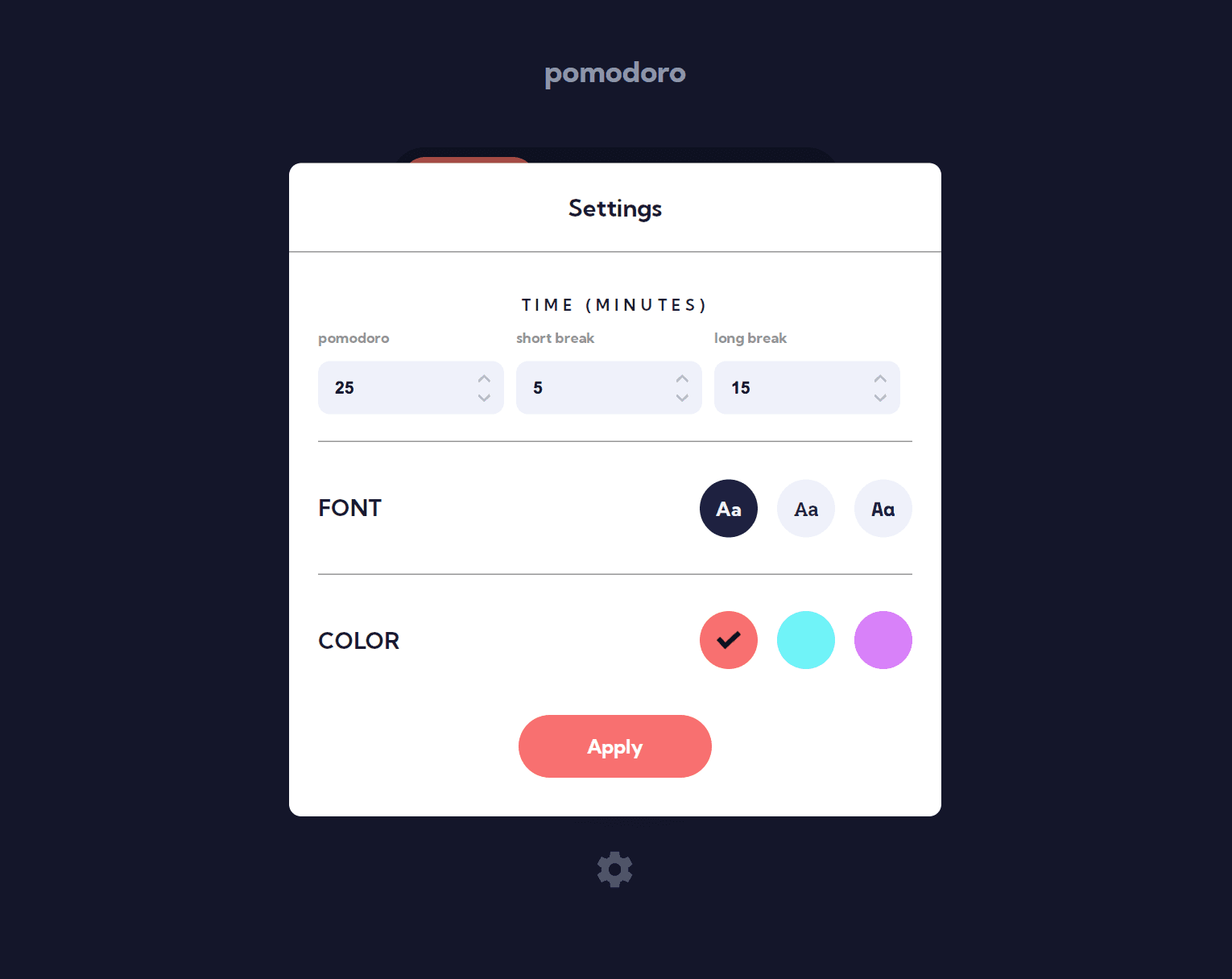 pomodoro menu for desktop